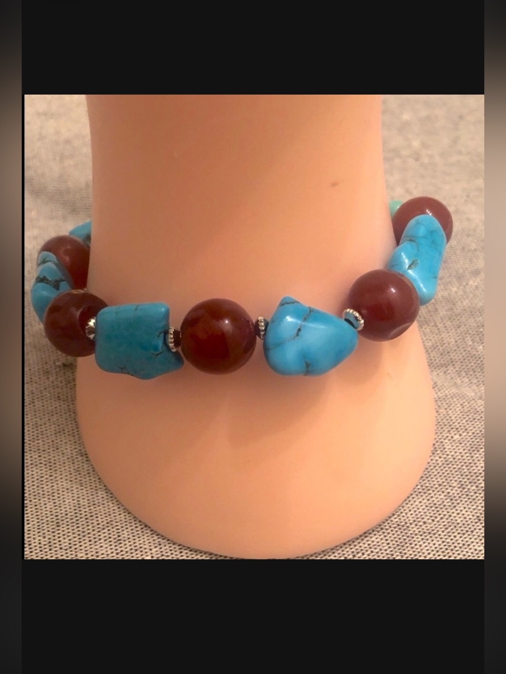 Genuine Turquoise Bracelet with round agate stones sterling silver